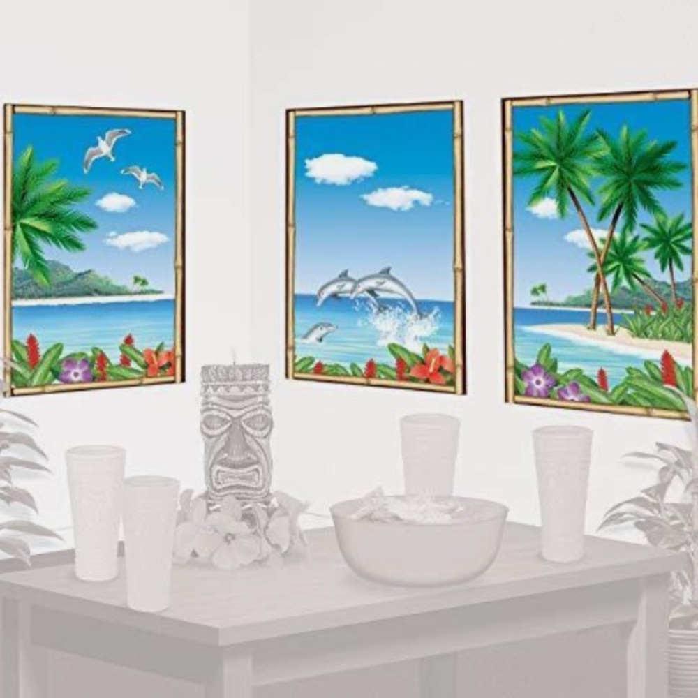 Scene Setters Window View 3 Pc Giant Tropical Ocean Beach Party Wall Decorations